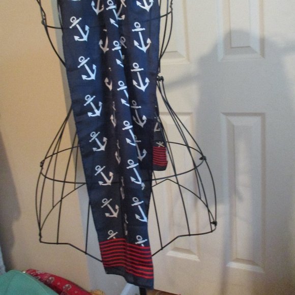 Jacqueline Ferrar 100% Silk Scarf Nautical Design Red White & Blue - Picture 3 of 6
